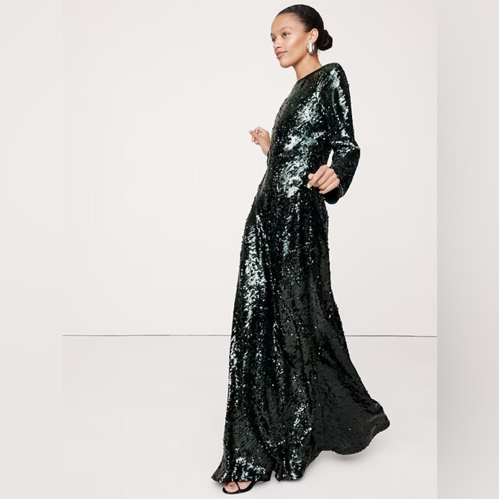 NEW! Banana Republic Green Bias-Cut Sequin Maxi Dress - Size Small 860781